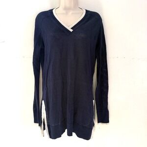 Smartwool Everyday Travel Tunic Sweater Size Large Open Knit Navy Blue V Neck